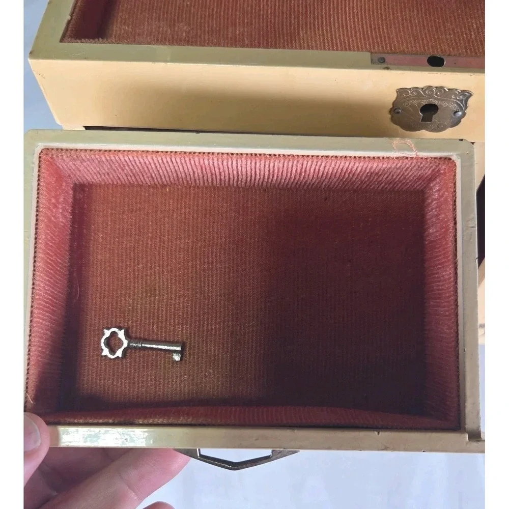 Japanese Lacquer Three Drawer Lock Top with Key Jewelry and Music Box SEE PICS